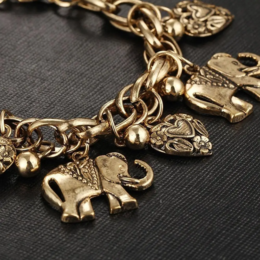 Braccialetto Vintage Da Donna Unico Bracciale Rigido Bracciale Rigido Da Donna Con Ciondolo A Forma Di Elefante Intagliato A Forma Di Cuore