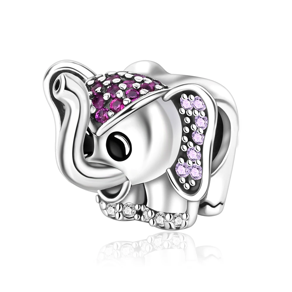 Squisito 925 Sterling Silver Pink Ear Cute Elephant Charm Fit Pandora Bracciale Women'S Zoo Play Accessori Per Gioielli