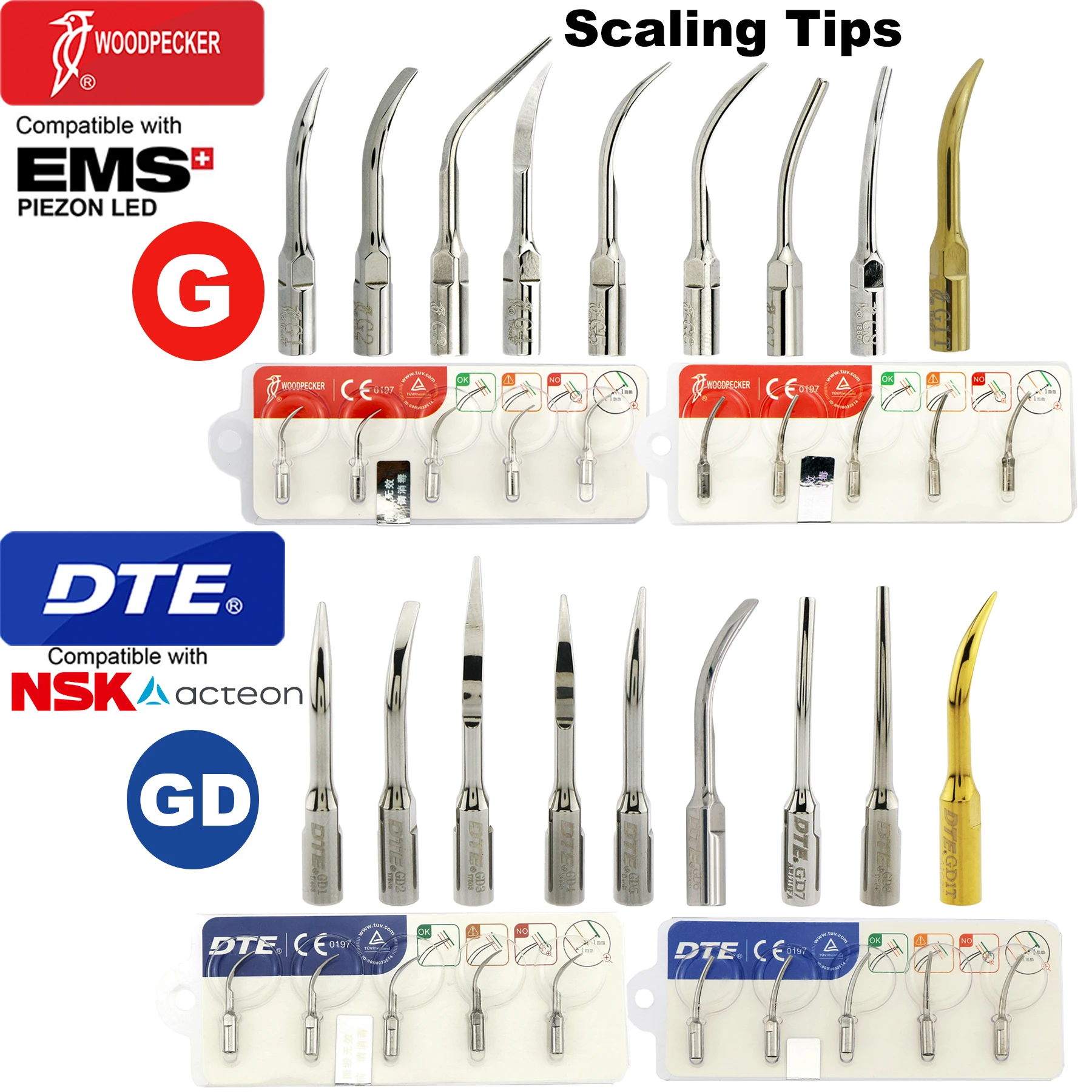 Woodpecker Dte Dental Ultrasonic Scaler Tips G/Gd Scaling Tip Fit Ems Uds Nsk Satelec Mectron Scaler Manipolo Strumenti Per Dentisti