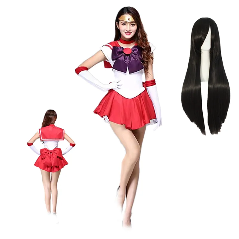 Anime Cosplay Sailor Stars Sailor Mars Hino Rei Dress Parrucca Nera Costume Cosplay Di Halloween