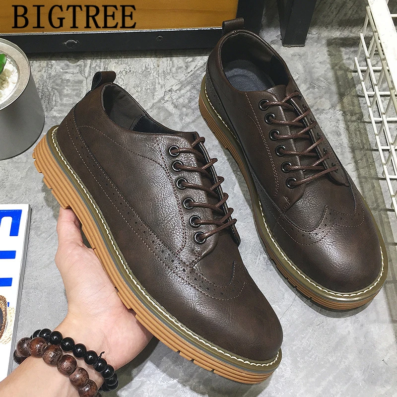 Luxury Brand Leather Men Brogues Oxfords Shoes Lace-Up Bullock Business Dress Shoes Uomo Oxfords Shoes For Men Scarpe Formali Maschili