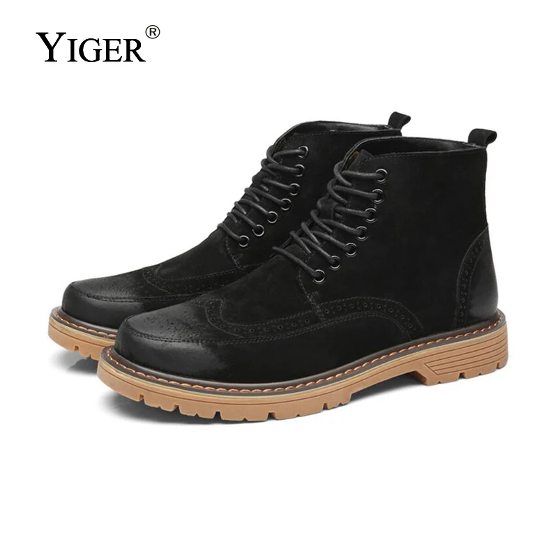 Yiger New Man Bullock Stivali Intagliati Uomo Desert Boots Oxford Sole Lace-Up Scarpe Casual Maschili In Pelle Scamosciata Stivali Basic Da Uomo Brita