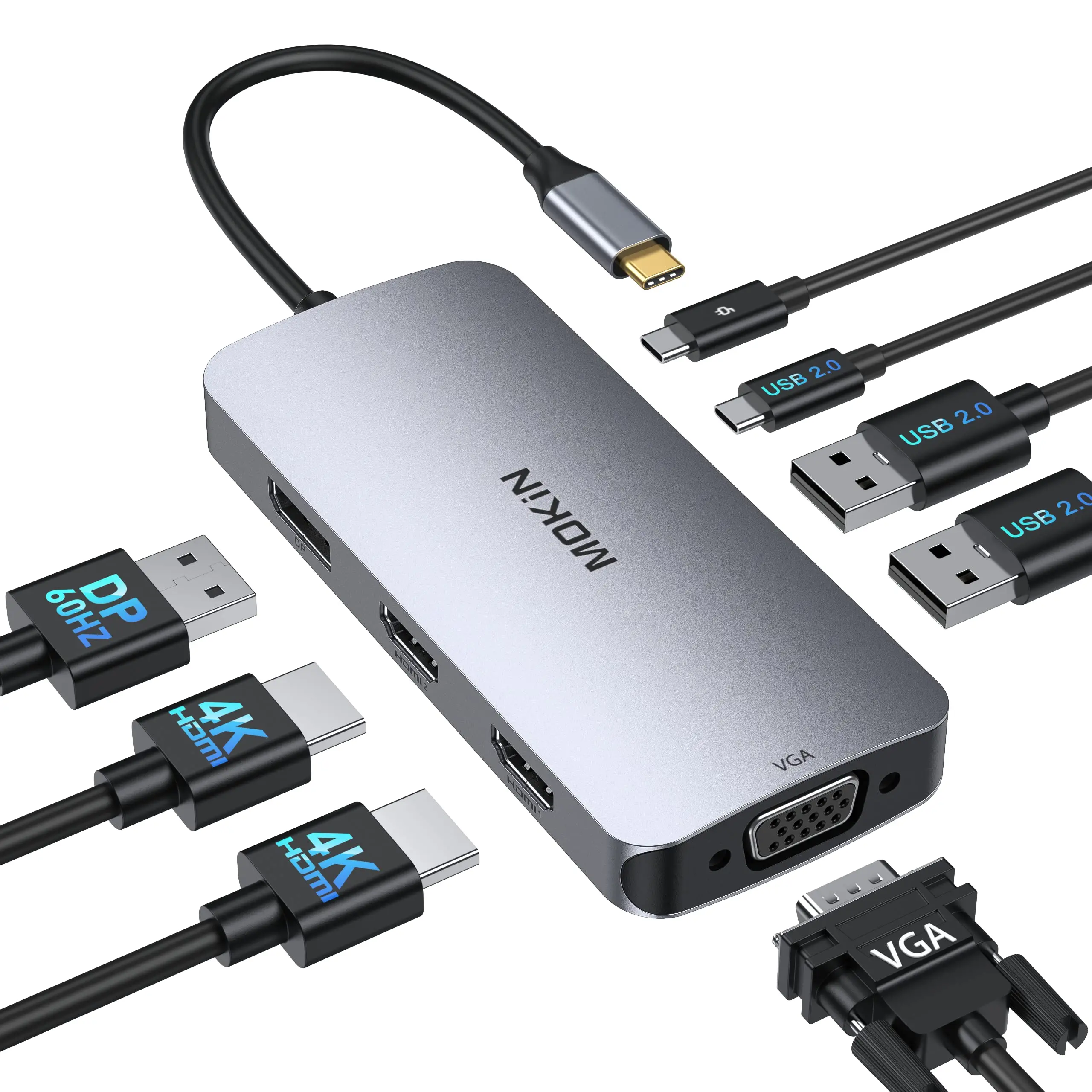 Docking Station Usb C A Doppio Monitor Mokin, Hub Usb C A Doppio Monitor Con 2 Hdmi, Displayport, Vga, Ricarica Pd, Porte Usb A&C 2.0