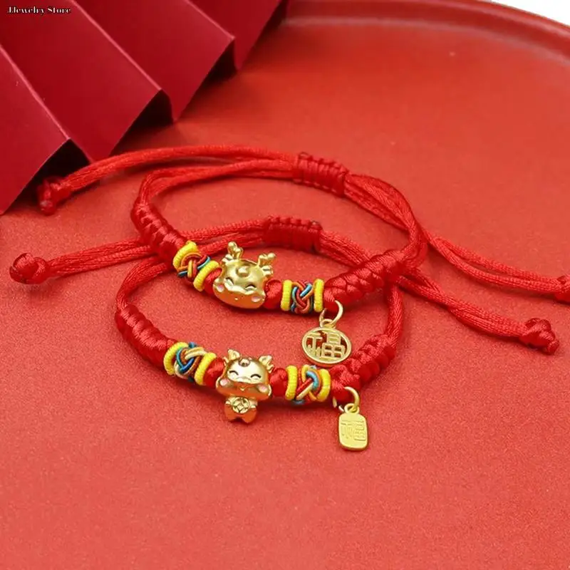 1 Pz Stile Cinese Zodiac Dragon Bracciale 2024 Dragon Year Lucky Red Rope Bracciale Natale Near Year Gift Natale Near Year Gift