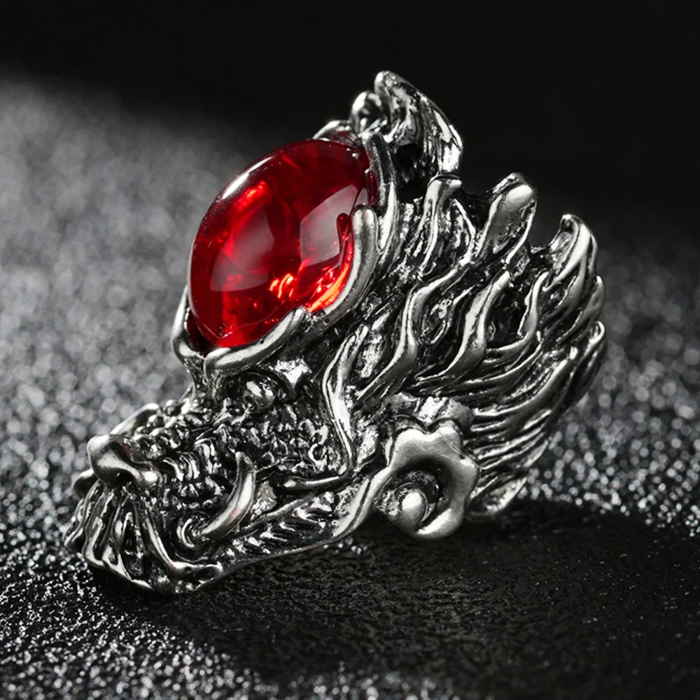 2021 New Red Crystal Dragon Head Rock Roll Rings Per Uomo Donna Punk Open Size Anello Regolabile Incontri Regalo Di San Valentino Gioielli