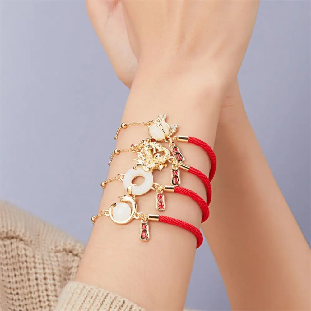 Cartoon Cute Chinese Year Of Dragon Bracciale Fatto A Mano Intrecciato Corda Rossa Lucky Zodiac Beaded Personality Blessing Wealth Bracciali