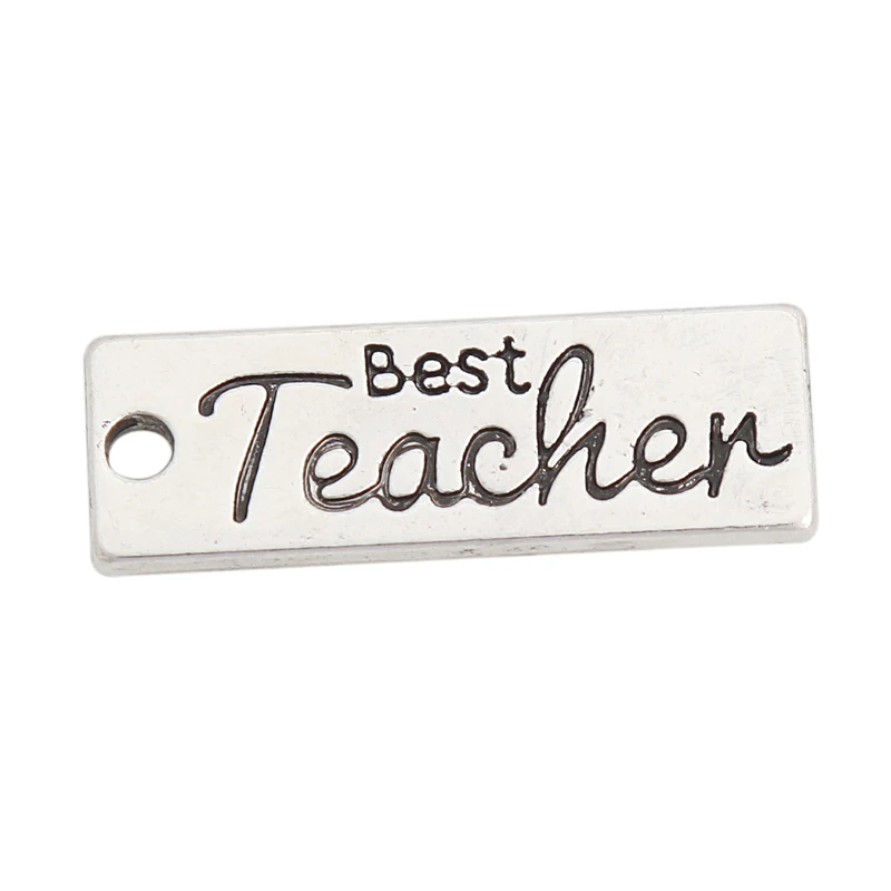 Rainxtar Theacher Day Charms In Lega Vintage Best Teacher Message Charms Die Sturck Dog Tag Charms 10*29Mm 50 Pz Aac017