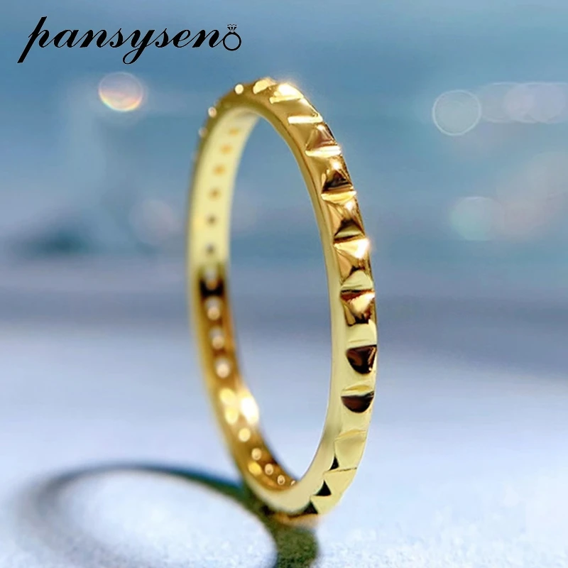 Pansysen Luxury 14K Gold Plated Sparkling High Carbon Diamond Gemstone Wedding Party Ring Cocktail Femminile Fine Jewelry Wholesale