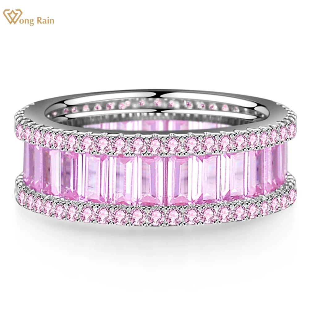 Wong Rain 18K Placcato Oro 925 Sterling Silver Emerald Cut Pink Sapphire High Carbon Diamond Gemstone Fine Jewelry Ring Per Le Donne