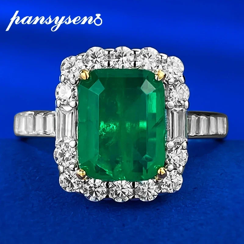 Pansysen Vintage 100% 925 Sterling Silver 2Ct Emerald High Carbon Diamond Ring Anniversary Party Gioielli Placcati In Oro Bianco 18 Carati