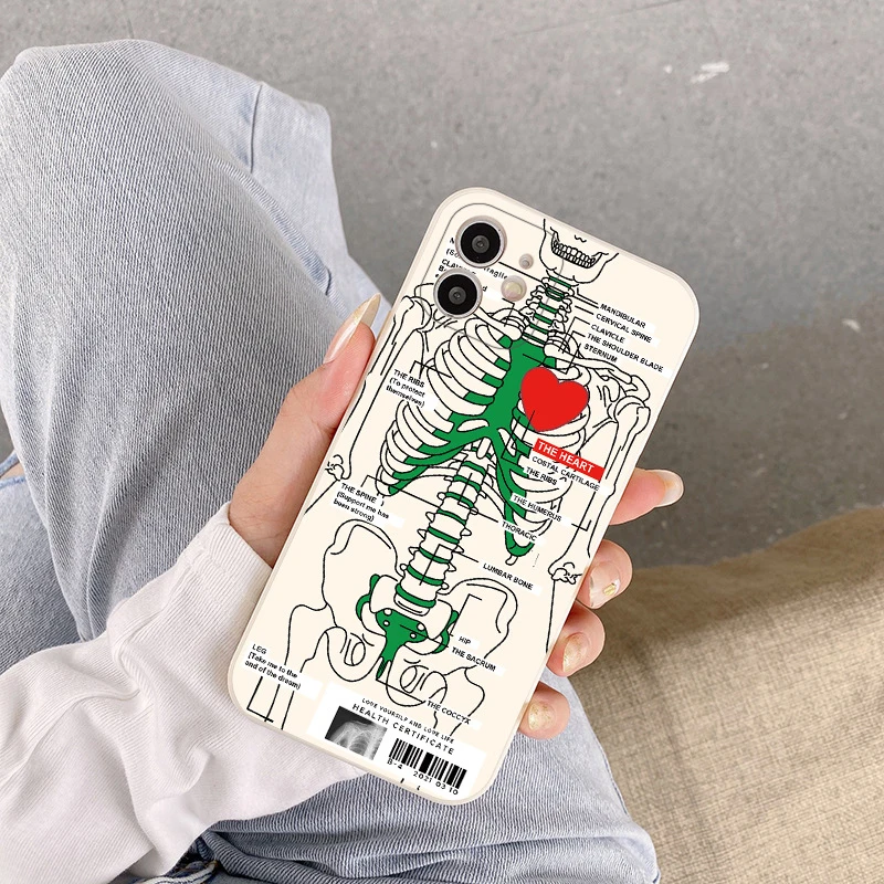 Custodia Per Telefono Creative Red Love Skeleton Diagram, Cover Per Paraurti Morbida In Silicone Color Caramella, Per Iphone 13 12 11 14 Pro Max Xr X 