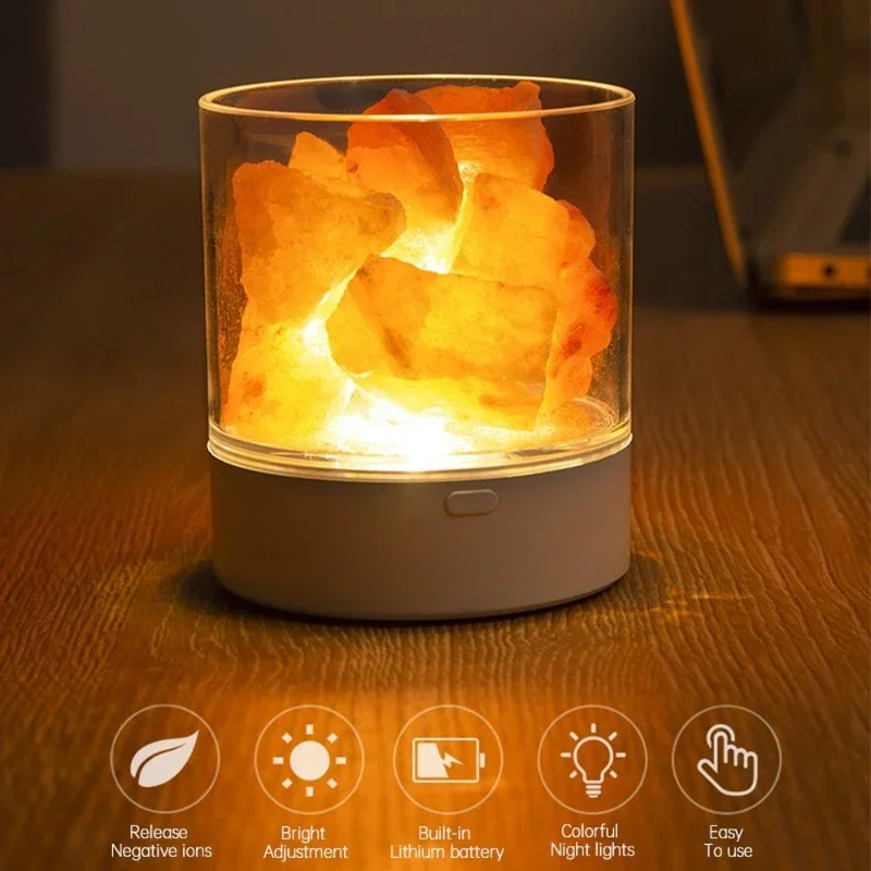 Lampada Di Sale Dell'Himalaya Naturale Usb Led Luce Di Cristallo Purificatore D'Aria Atmosfera Fiamma Lampada Lava Luce Calda Per Interni Camera Da Le