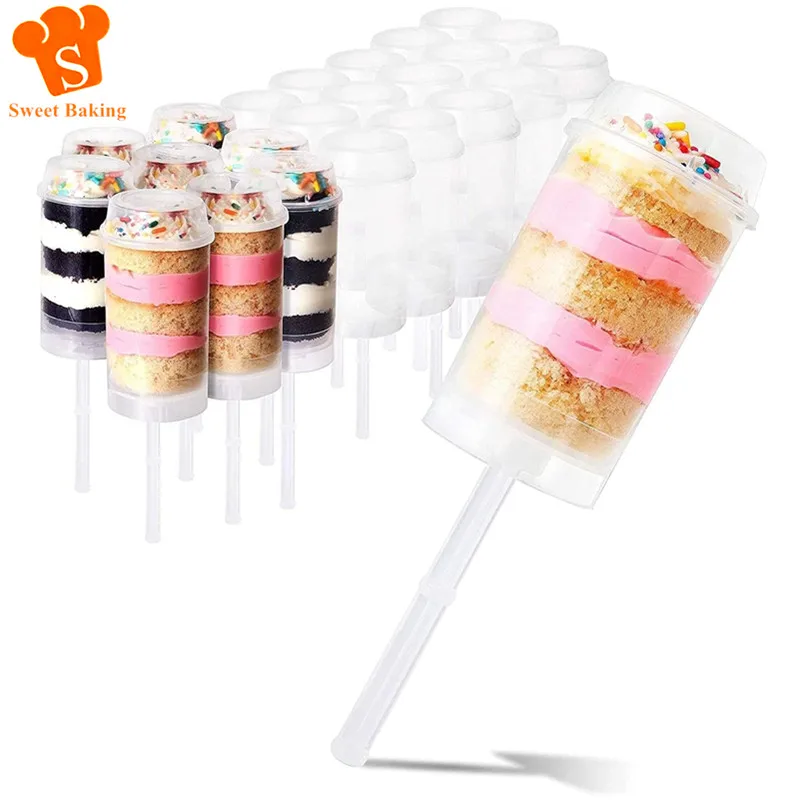 20/40 Pezzi Push Up Cake Shooter Forma Rotonda Porta Torta Trasparente Push Pops Contenitori In Plastica Con Coperchi Per Lo Stampaggio Di Cottura Del