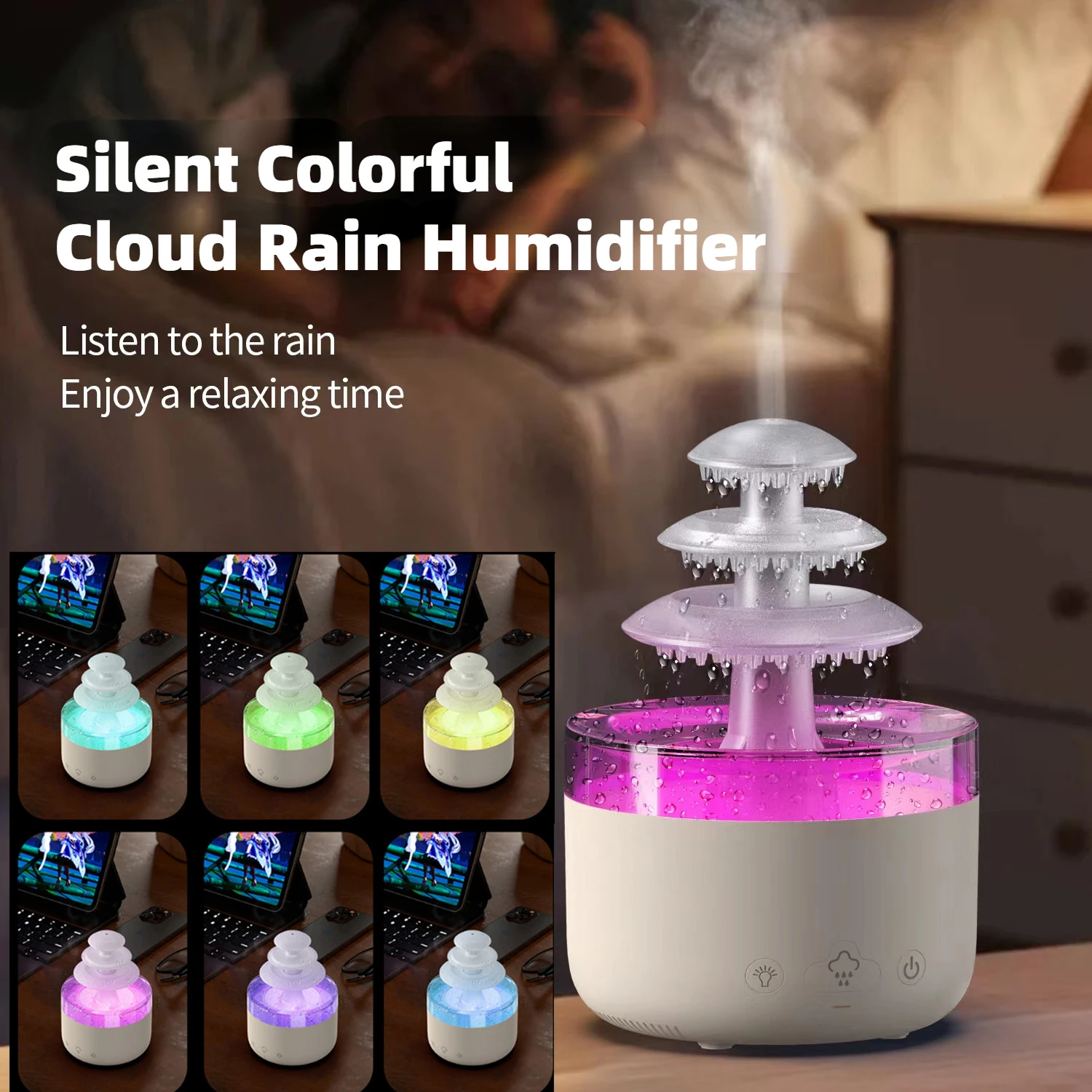 Nuovo 500Ml Cloud Rain Air Umidificatore Diffusore Essenziale Di Aromaterapia Usb Mute Mist Umidificatore D'Aria Atmosfera Colorata Luce Notturna
