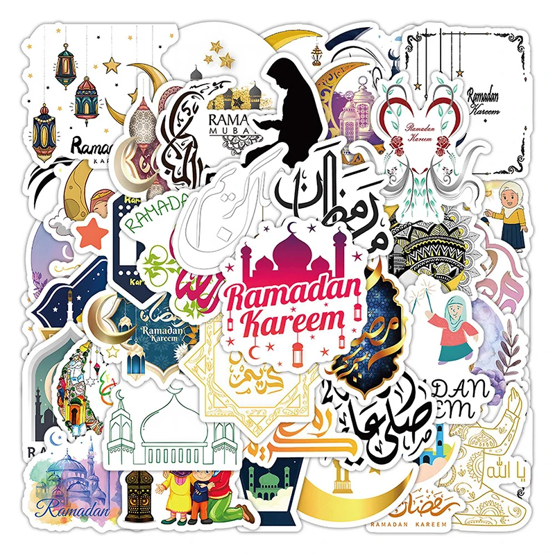 50Pcs Adesivi Ramadan Eid Mubarak Decorazioni Etichette Decalcomanie Islamico Musulmano Eid Al-Fitr Vinile Impermeabile Forniture Di Adesivi Per Carto