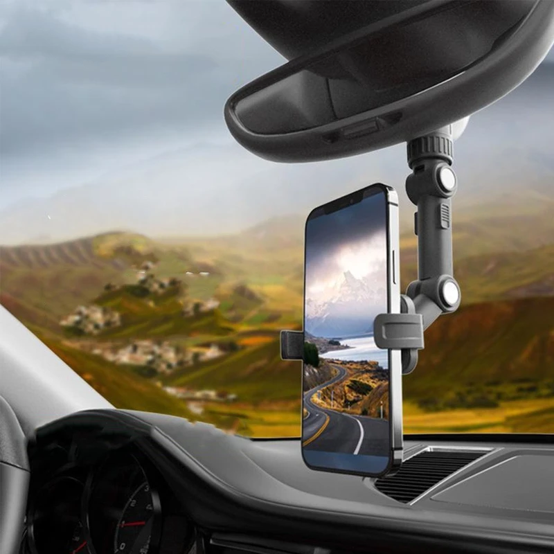 Universal 360 Degrees Rearview Mirror Phone Holder Car Smart Phone Holder Adjustable Phone Mount Rear View Mirror Phone Clip