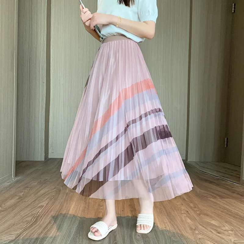 Gonna In Tulle Stampata Arcobaleno Da Donna 2023 Nuova Moda Autunno Inverno Midi Gonna Lunga A Vita Alta Gonna A Rete Dolce Femminile Lady