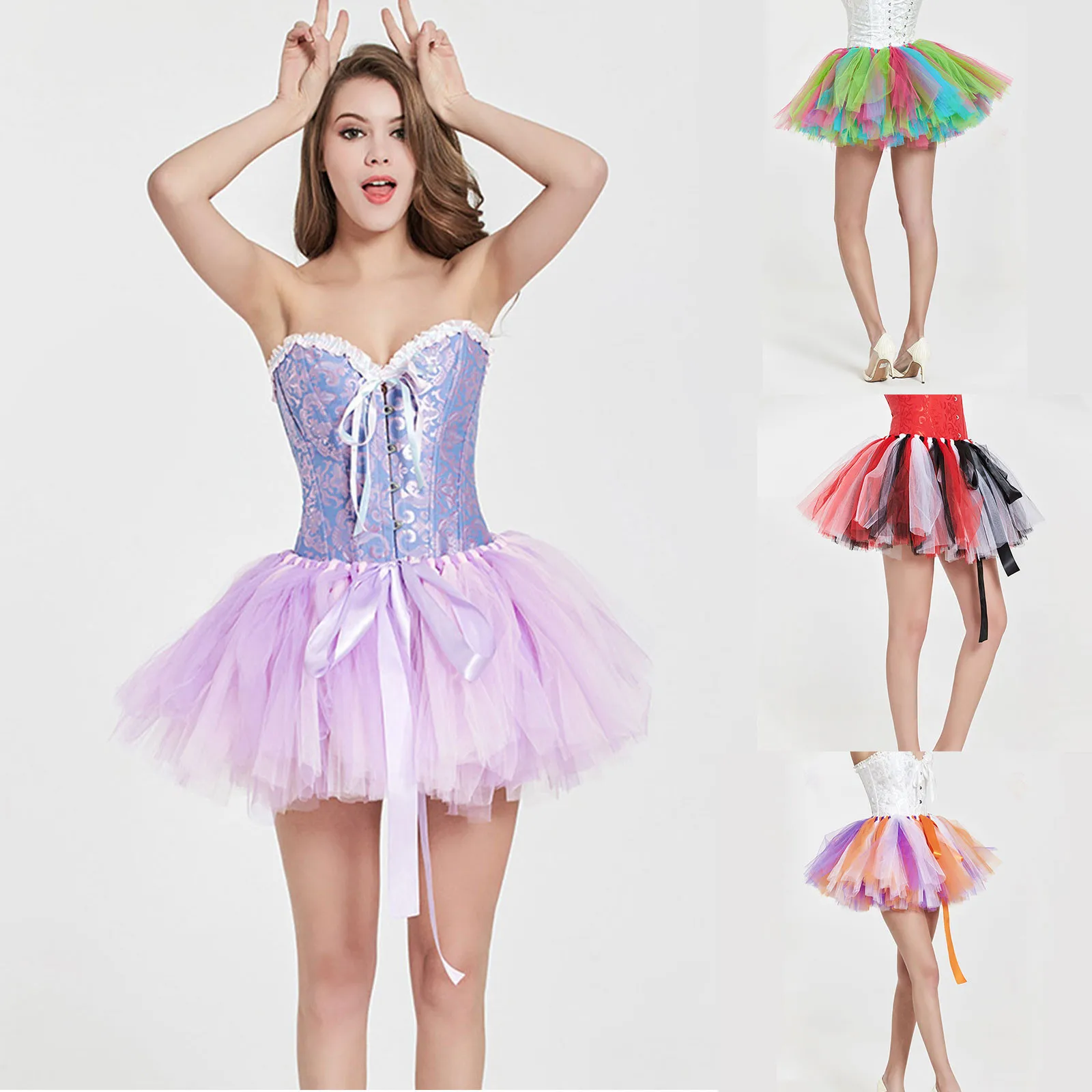 Cosplay Sexy Uniform Adult Lady Like Woman Maid Nightclub Short Rainbow Waist Gonna A Pieghe Alta Gonna A Strati Da Donna Gonna Da Ballo