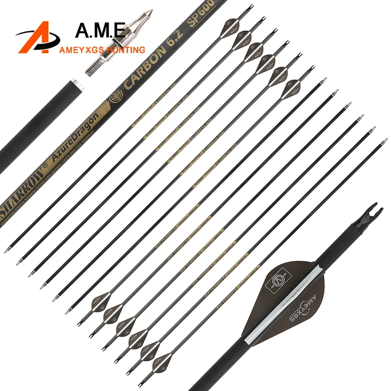 Freccia In Carbonio Puro Da 32 Pollici 6/12 Pezzi Spine 300 350 400 500 600 Id 6.2Mm Recuvre Compound Bow Caccia Tiro Con L'Arco 30 "Arrow Shaft