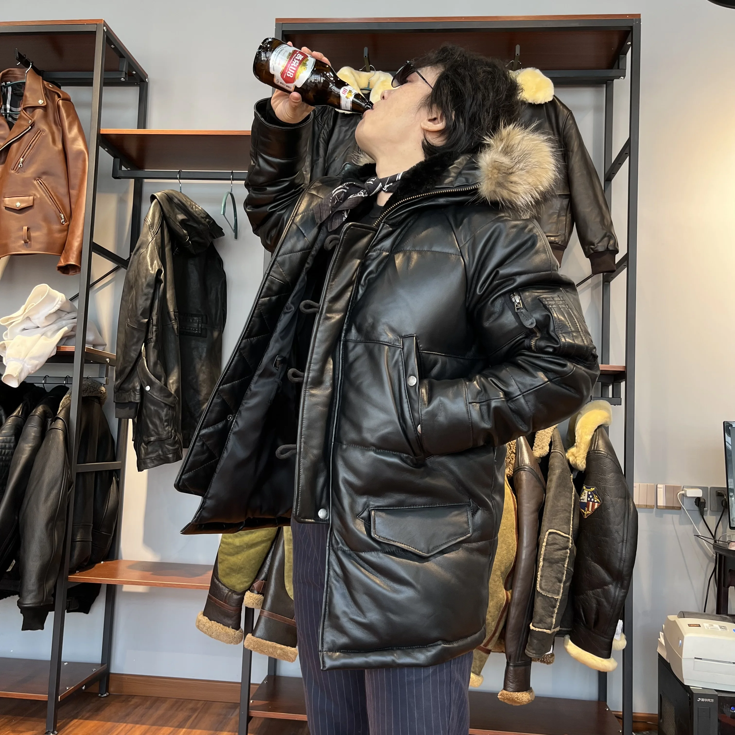 Cdn3B Red Tornado Big Size Super Warm Mens Vera Pelle Di Pecora 90% Duck Feather Jacket Long N3B Coat
