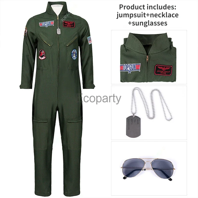 Adult Kids Movie Fighter Pilot Cosplay Costume American Airforce Uniform Costumi Di Halloween Per Uomo Army Green Pilot Uniform Set