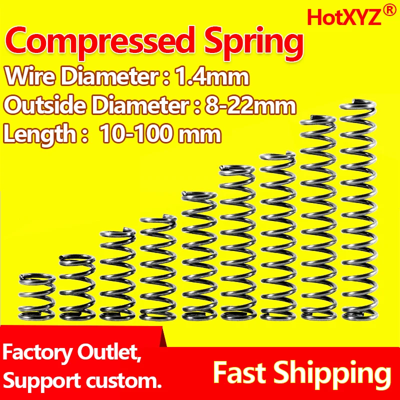 Hotxyz 65Mn Molla Di Compressione A Spirale Ciclirica Ritorno A Molla Compressa Rilascio A Molla Molla A Pressione Diametro Filo Di Acciaio 1.4Mm