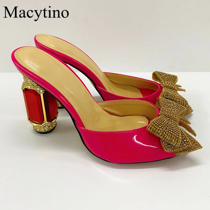 Pantofole Tacco Alto Da Donna Con Fiocco In Strass Punta Tonda Pantofole Tacco Alto Tacco Alto Pantofole Tacco Alto Moda Festa