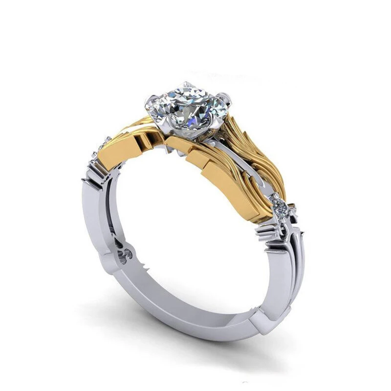 Luxury Two Tone Kingdom Hearts Clear Crystal Stone Crown Fedi Nuziali Per Le Donne Ladies Band Anello Di Fidanzamento Gioielli Per L'Anniversario