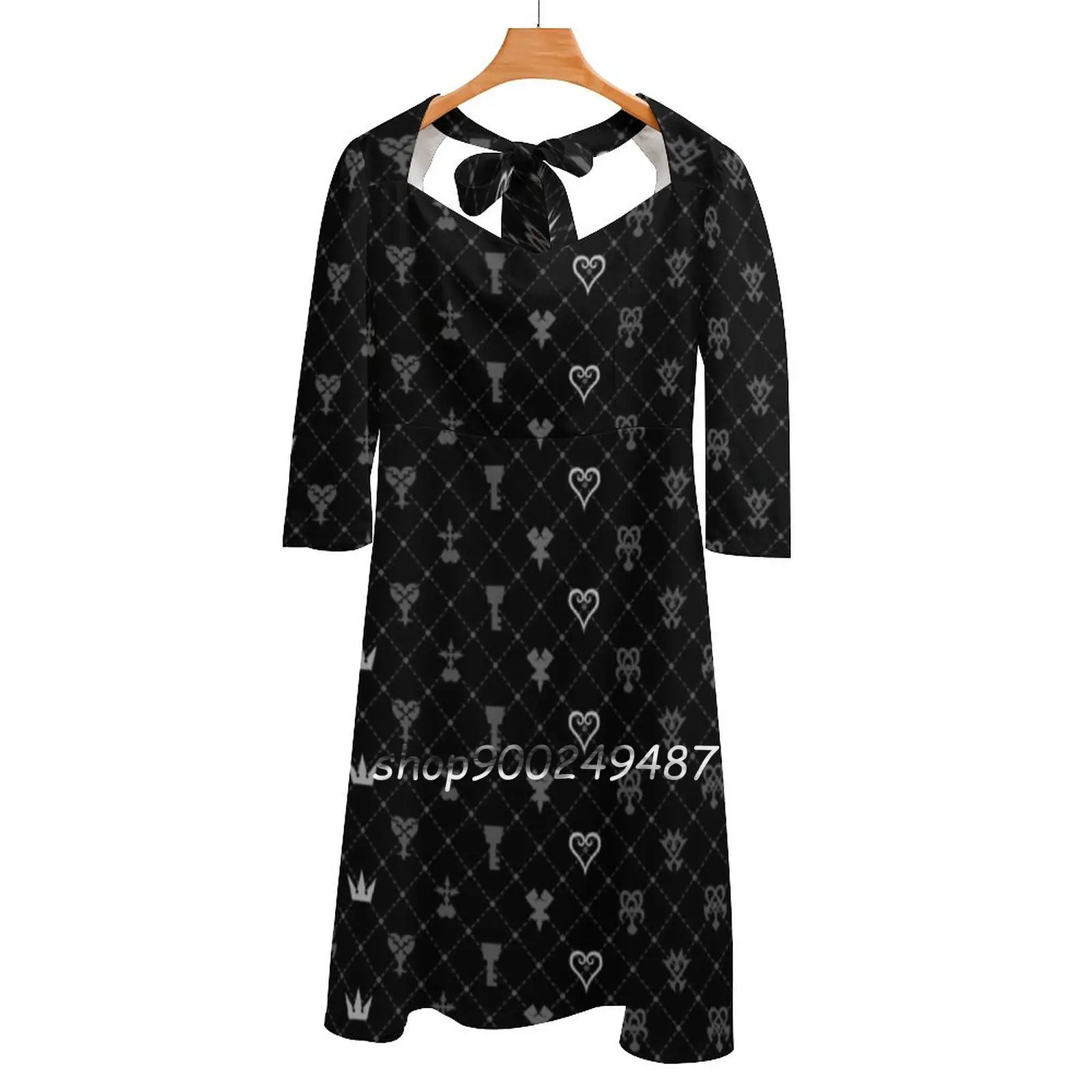 Kh Pattern Sweet Elegante Abito Donna Coreano Kawaii Square Collar Dress Kingdom Hearts Heart Heartless Symbol Nerd Games