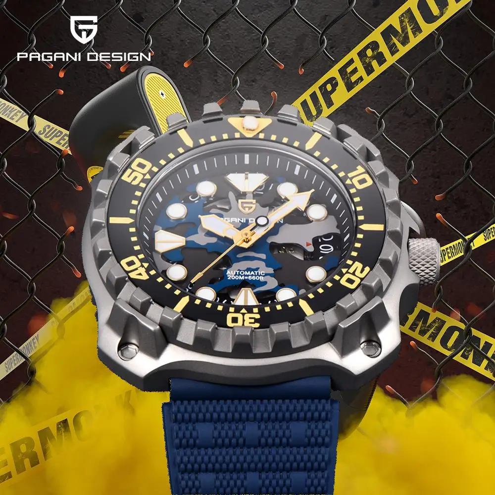 Pagani Design 2023 New Military Men Orologio Meccanico Titanium Fashion Camouflage Skeleton Dial Automatic 200M Sports Diver Watch