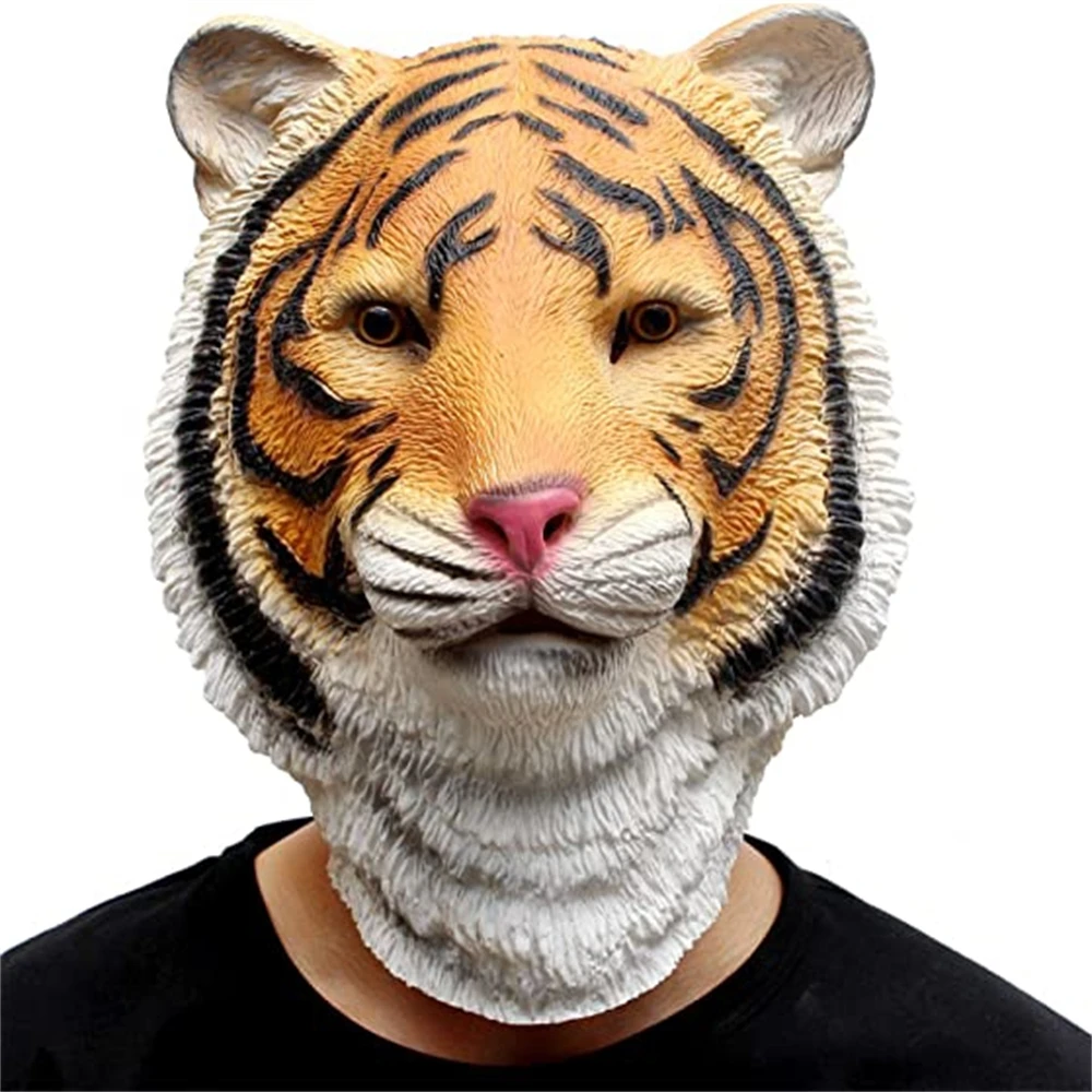 Novità Halloween Costume Party Animal Jurassic Head Mask Realistico Tiger Latex Mask Mischief Puntelli