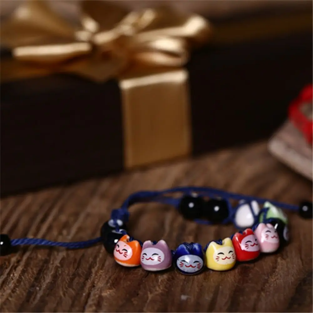 Braccialetto Maneki Neko In Ceramica Fatto A Mano Lucky Cat Polymer Clay Cat Bead Bracciale Accessori Per Gioielli Stile Cinese