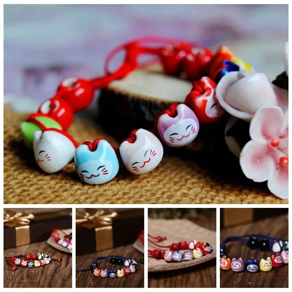 Braccialetto Maneki Neko In Ceramica Fatto A Mano Lucky Cat Polymer Clay Cat Bead Bracciale Accessori Per Gioielli Stile Cinese