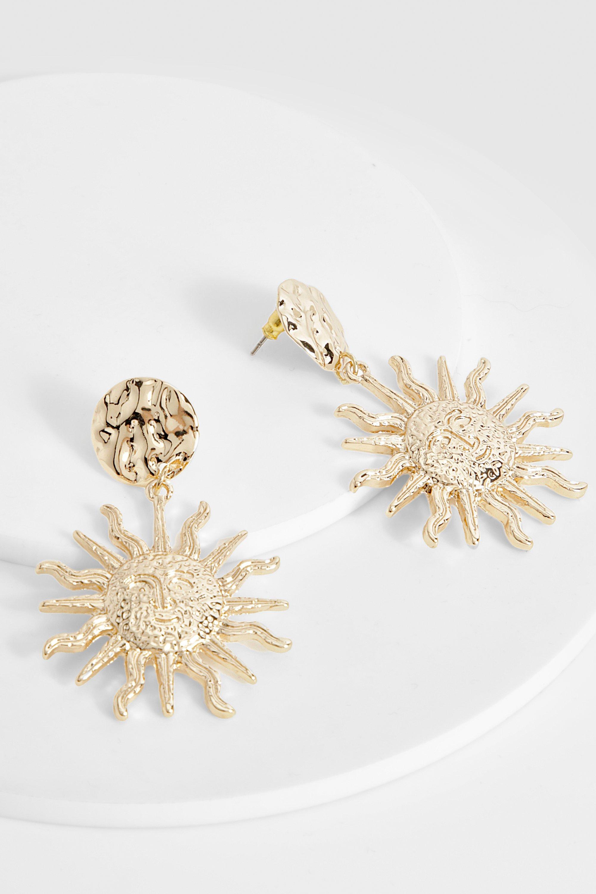 Rustic Gold Hammered Sun Earrings, Metallics