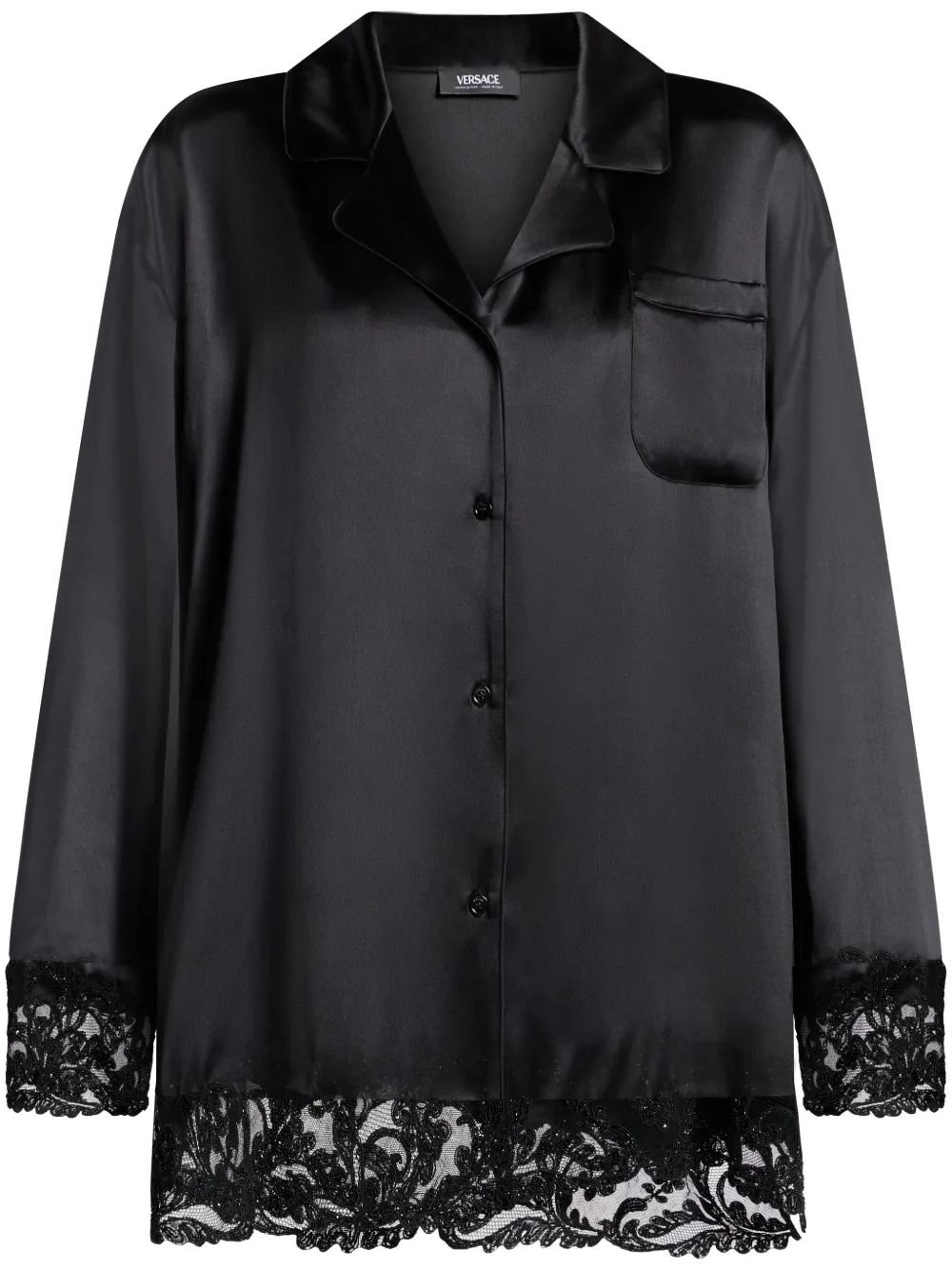 Versace Barocco lace-trim silk shirt - Nero