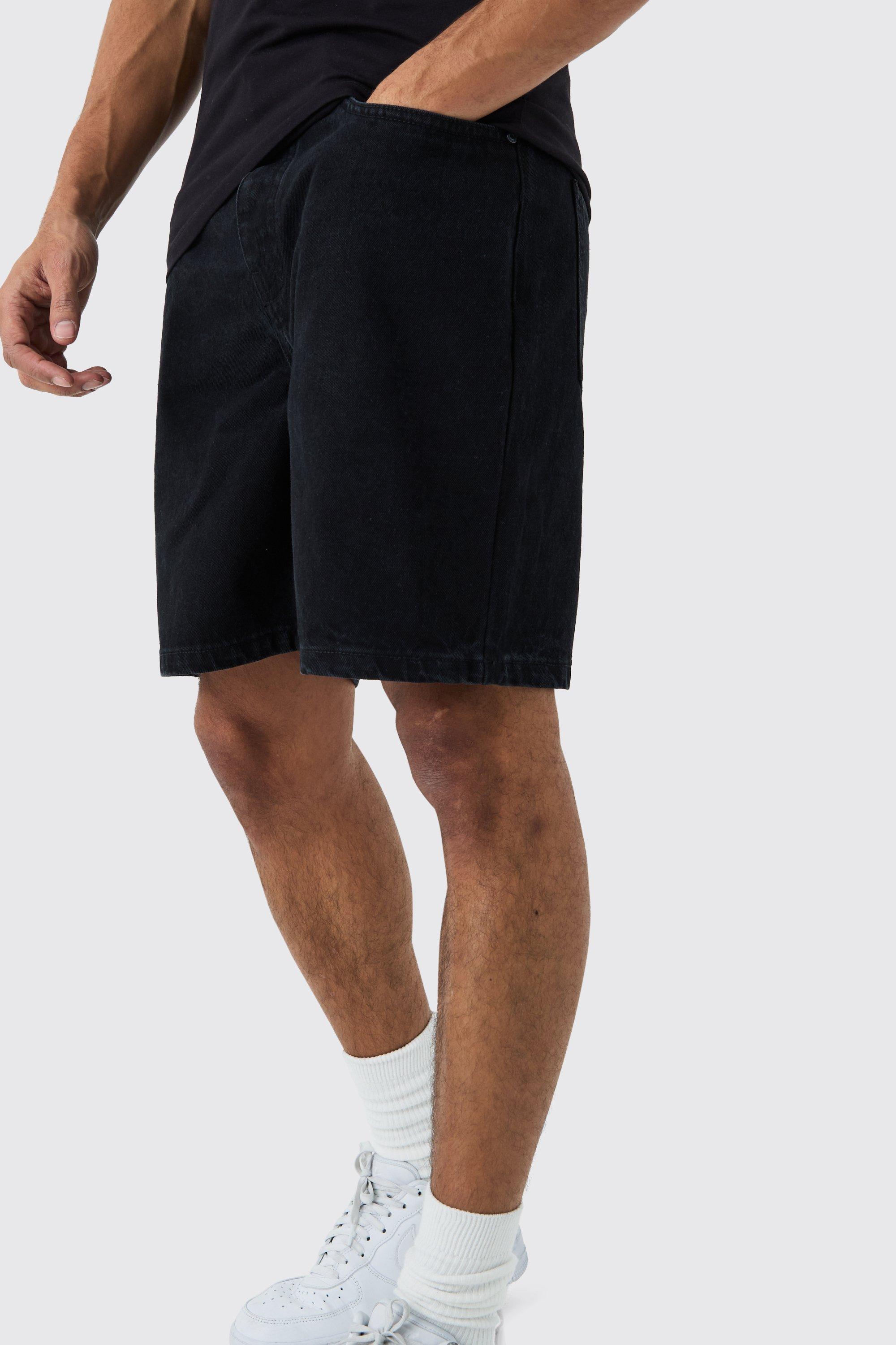 Relaxed Rigid Denim Shorts In Black, Nero