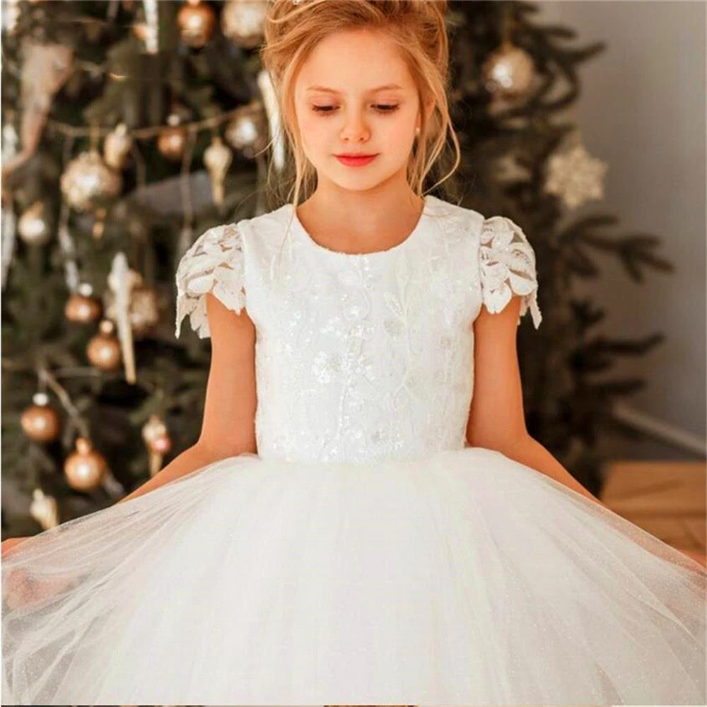 White Angel Holy Bow Belt Bareback Princess Flower Girl Dress Ball Beauty Pageant Prima Comunione Bambini Sorpresa Regalo Di Compleanno