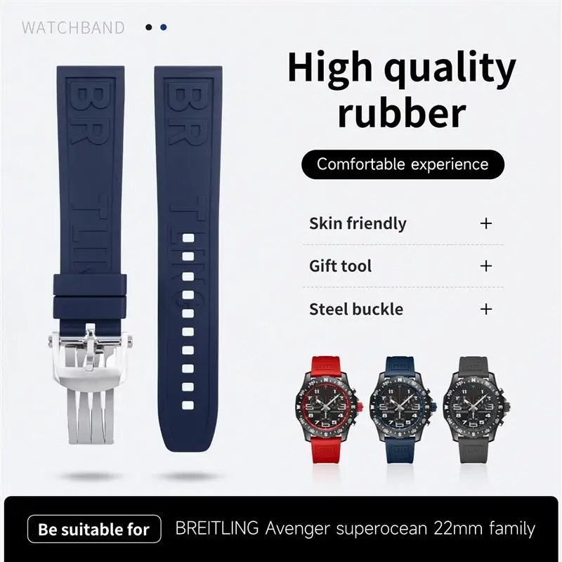 Fkmbd Soft Natural Fluororubber Fkm Rubber Letter Watchband 22Mm Per Breitling Professional Superocean Navidtimer Bracciale