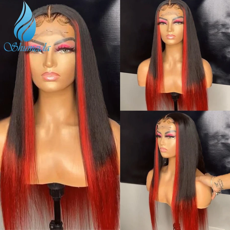 Shumeida Evidenzia Colore Rosso 13*4 Parrucche Frontali In Pizzo Parrucche Brasiliane Remy Parrucche Per Capelli Umani Parrucche Per Donne Capelli Per