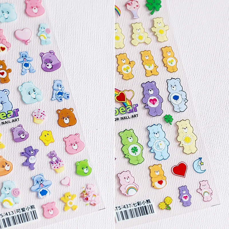 Cute Bear 5D Nail Art Stickers Anime Cartoon Cartoon Care Bear Decalcomanie 3D Nail Art Stickers Reward Gift