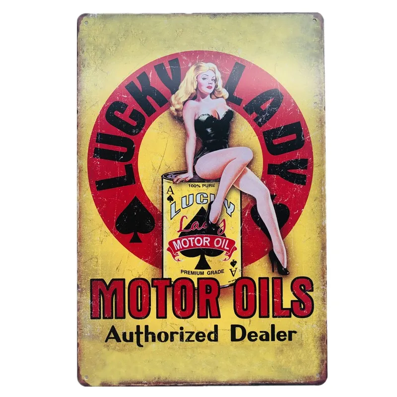 Lucky Lady Vintage Retro Metal Tin Signs Garage Shop Gas Oil Painting Antique Iron Poster Wall Decor 20 X30Cm Poster Metal Paint