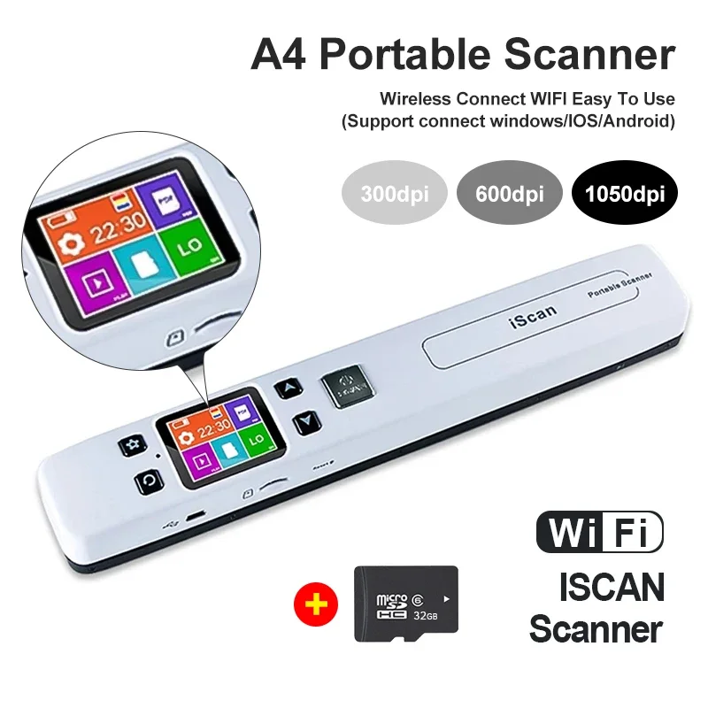 Wifi Wireless Mini Portable A4 Document Scanner Immagini Jpg Pdf Formiato Reader Pen Con Scheda Tf 16G 1050 Dpi O Usb Cablato Iscan