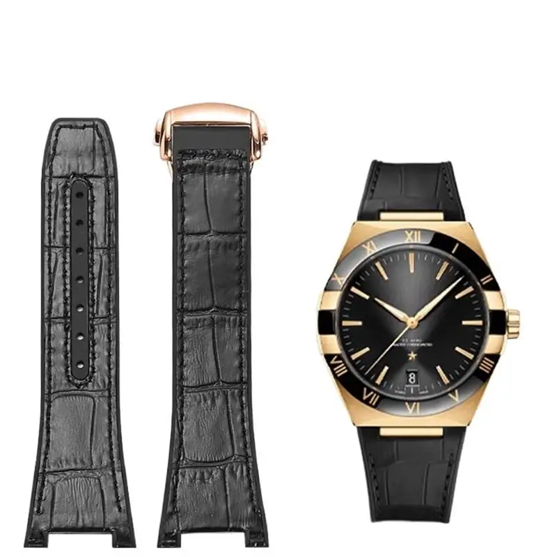 Fkmbd Per Omega Constellation Double Eagle Series Watchband Manhattan Rubber Pelle Bovina Maschio Obatory Strap Notch 25-14Mm