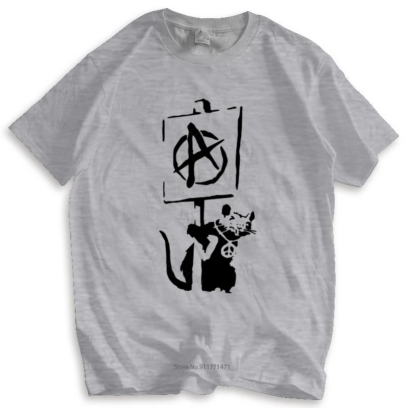 Nuova Maglietta Nera Top Per Uomo Banksy Street Art Dmc Anarchy Rat Holding Sign Top T Shirt Summer Teeshirt Plus Size