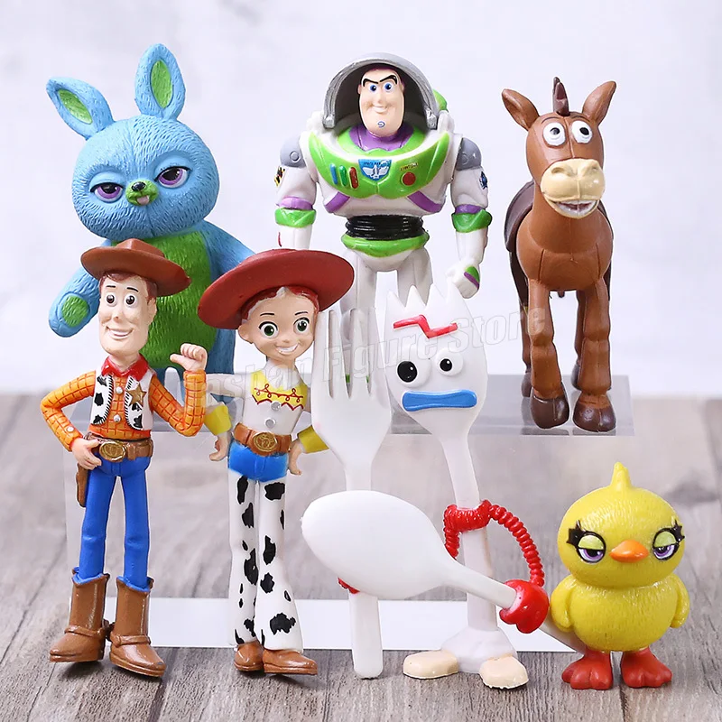 7 Pz/Set Toy Story Action Figures Buzz Lightyear Woody Figure Jessie Bullseye Forky Ducky Bunny Pvc Figurine Cake Decoration Toy