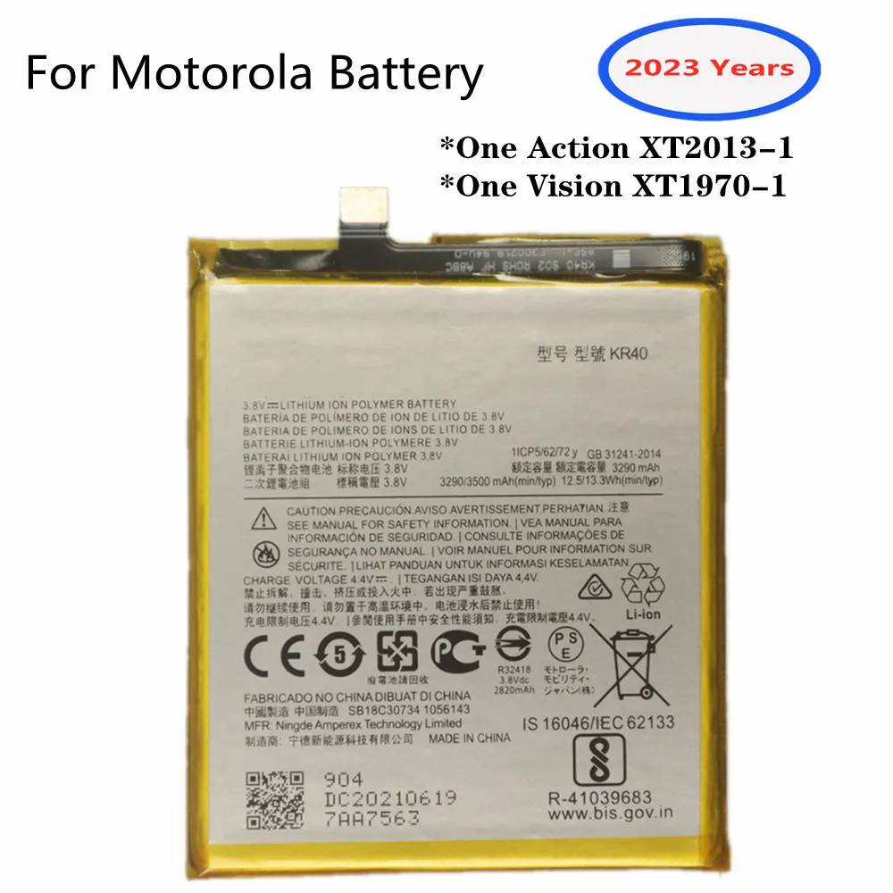 2023 Anni Batteria Del Telefono Kr40 Per Motorola Moto One Action Xt2013-1 / One Vision Xt1970-1 3500Mah Batterie Di Alta Qualità Bateria