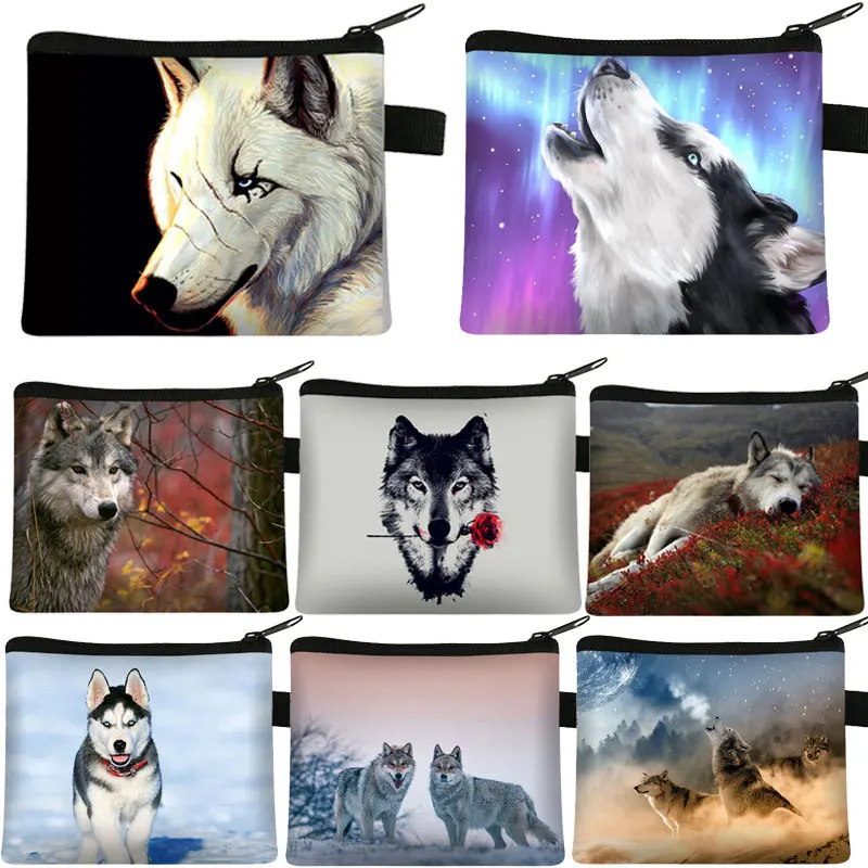 Cool Wild Wolf Mini Bag Portamonete Lupo Animal Print Little Key Pouch Money Bag Pocket Pouch Women Zipper Key Case Holder Wallet