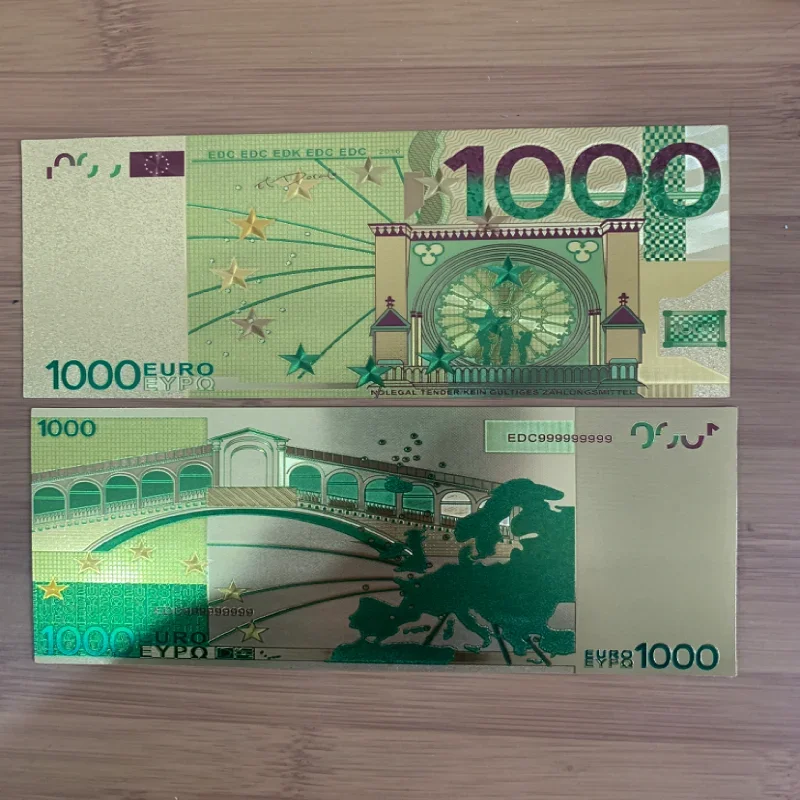 5Pcs Pet Euro Gold Banconota 1000 World Bill Note Valuta Da Collezione Colore Banconote Carta Raccolta Soldi