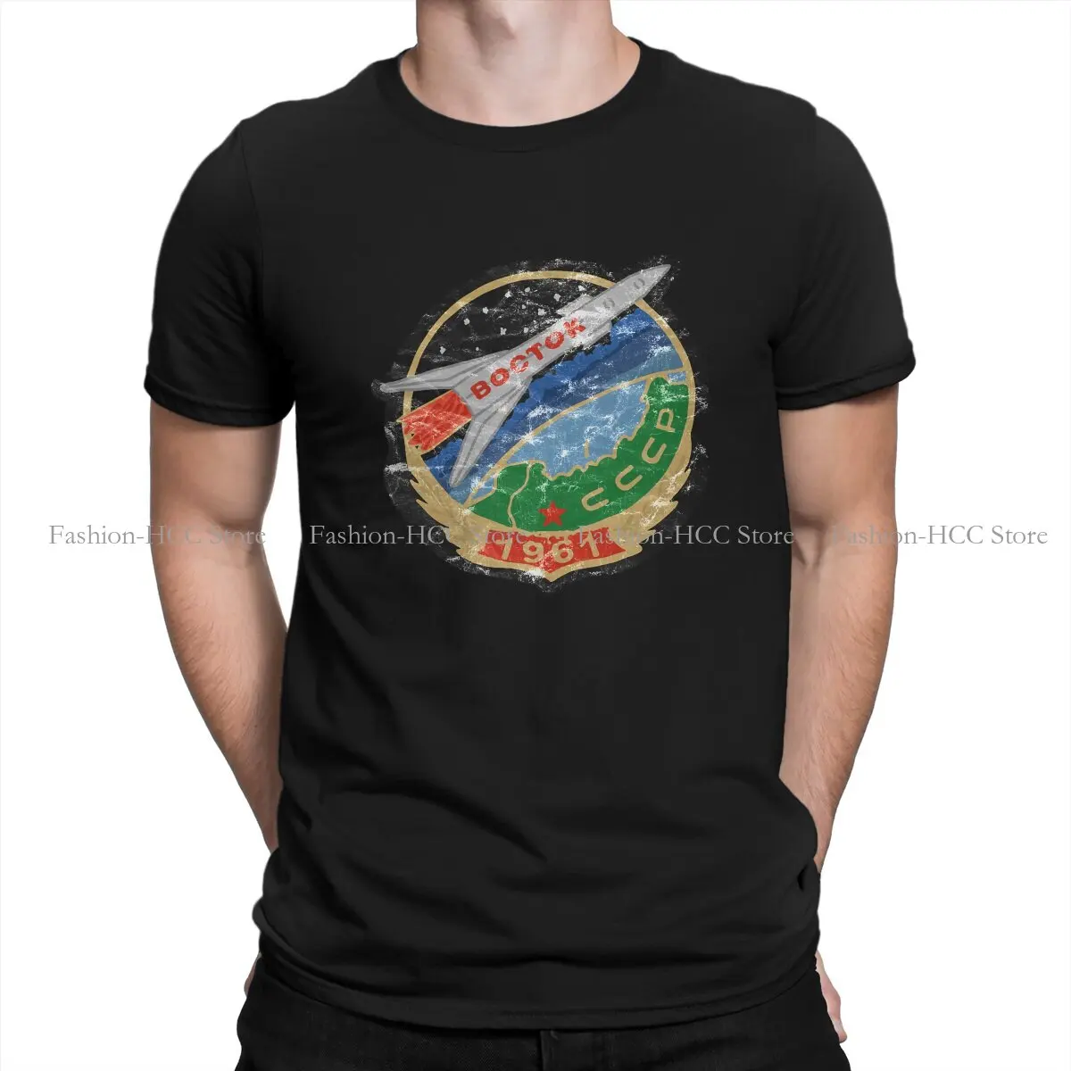 Retro Cosmonaut Mission Badge Tshirt Girocollo Russo Urss Cccp Basic Poliestere T Shirt Uomo Top