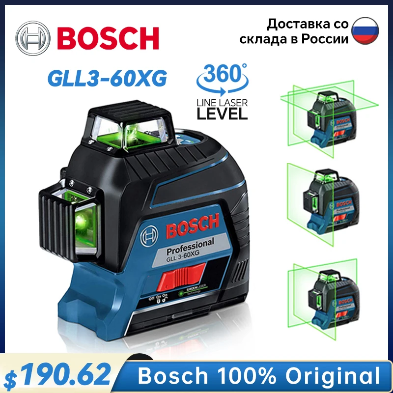 Bosch Laser Level Green 12-Line Gll3-60Xg 360 Livello Laser Autolivellante Orizzontale E Verticale Cross-Line Misurazione Outddor Tools